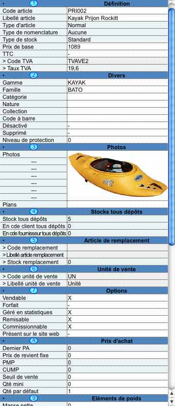 logiciel 8sens gestion commerciale: une fiche article