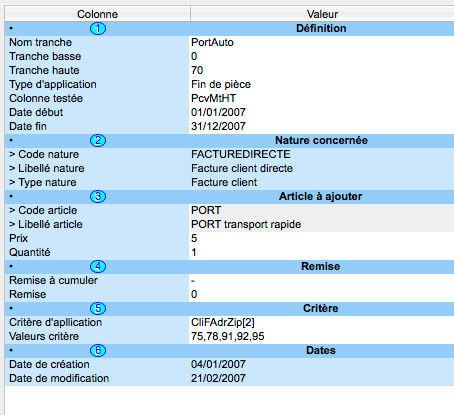 Tranches de frais de port dans 8sens Gestion Commerciale