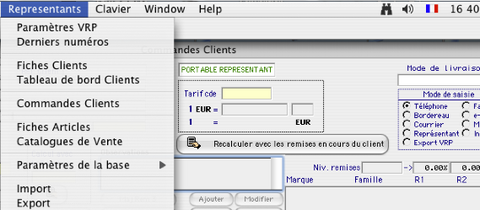 Menu reprsentats dans EquaGestion