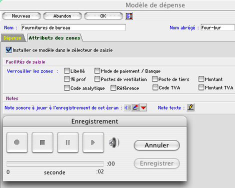 Paramtrages de modles de saisie dans Ciel Compta librale Mac