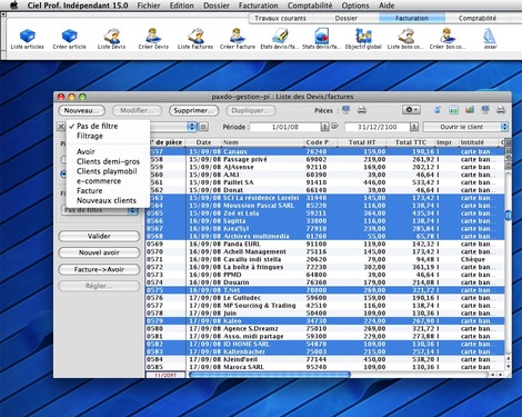 Filtrage d'une liste de factures