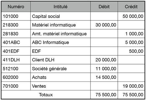 Exemple de balance saisie dans un tableur