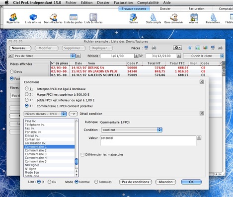 Filtrage avec 4 conditions d'une liste de factures