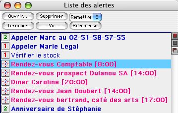 La liste des alertes dans Ciel Professionnel indpendant Mac