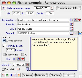 Un rendez-vous dans Ciel Professionnel indpendant Mac