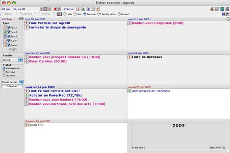 ciel professionnel indpendant 2005 mac: une semaine de l'agenda