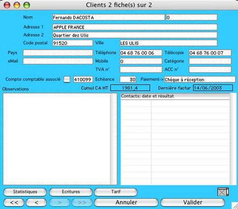 Une fiche client dans le logiciel agricole Agri4d