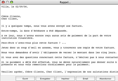 lettre de rappel dans bedesk express facturation