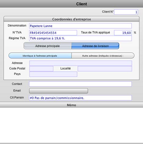 bedesk express facturation: fiche client