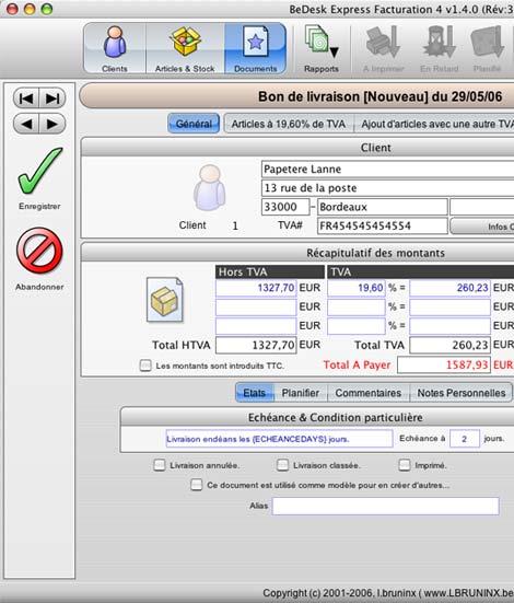 Bedesk Express Facturation: Edition des devis/factures - Commande/livraison (3) -- 29/05/06