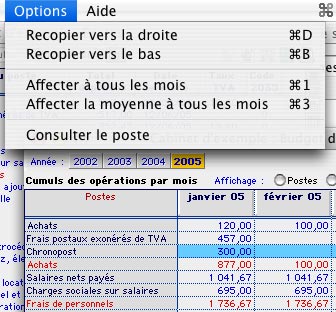 le menu Options de Ciel Compta Librale Mac