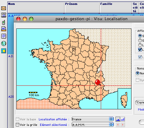 Localisation gographique sur la carte de France dans Ciel Gestion Commerciale Mac *