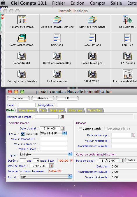 Les immobilisations dans Ciel Compta Mac *