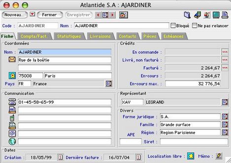 Ciel Gestion Mac : une fiche client