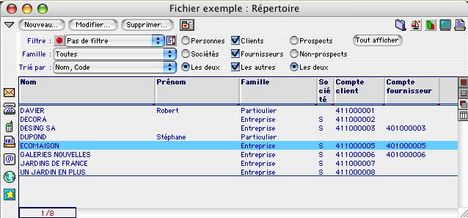 La liste du rpertoire dans le logiciel de Ciel