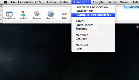les rubriques personnalises de Ciel Associations Mac