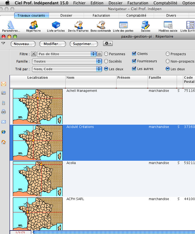 liste de clients avec localisation gographique