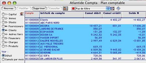 Une slection de comptes dans Ciel Compta Mac