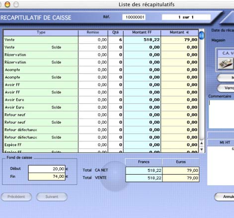 logiciel de caisse kinhelios TPV : le recapitulatif de caisse