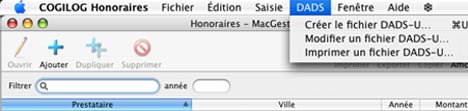 logiciel mac cogilog honoraires : le menu