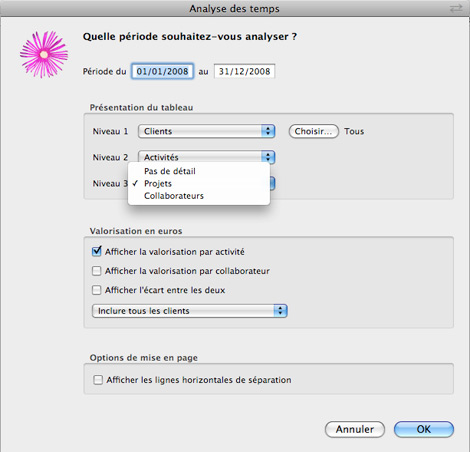 Tableau d'analyse des temps