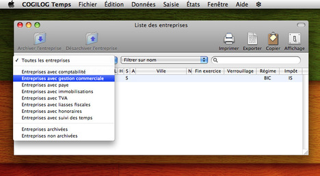 Liste des entreprises dans Cogilog Temps