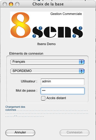 8sens gestion commerciale: connexion  la base de donnes