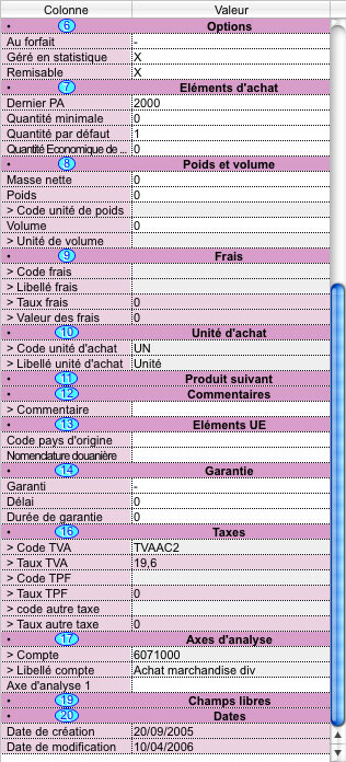 fiche article dans 8sens gestion commerciale