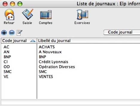 logiciel dream compta mac: la liste des journaux