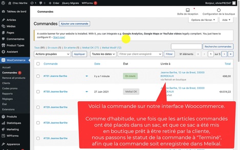commandes woocommerce melkal