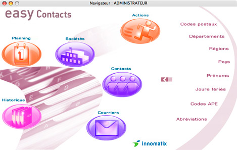 menu principal d'Easy Contacts