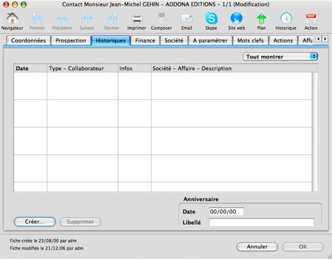 Historique de facturation (tir de Tous Comptes Faits Entreprise) dans Easy Contacts