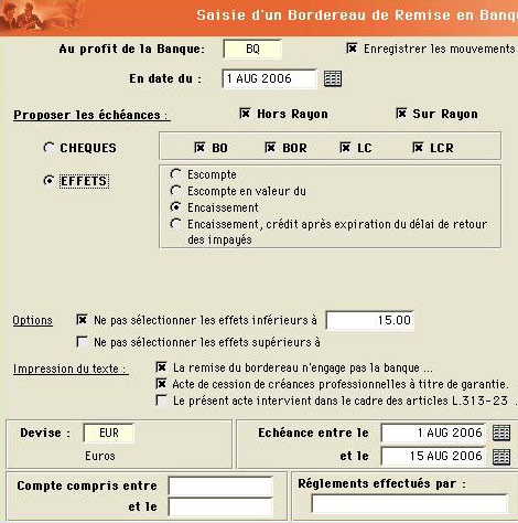 saisie d'une remise en banque dans equacompta