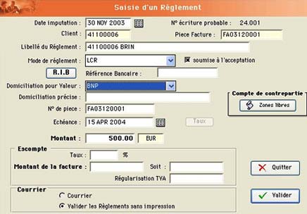 equacompta: saisie d'un règlement