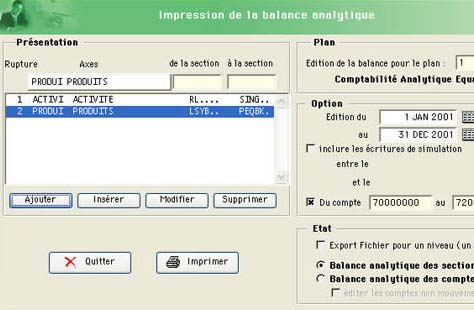 equacompta: paaramétrages balance analytique