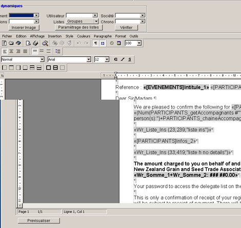 Gipco *, logiciel de gestion d'vnements: Cration de courriers personnaliss avec insertion de donnes, tableaux, listes, sous-listes, macros conditionnelles, etc. (8)  -- 29/12/07