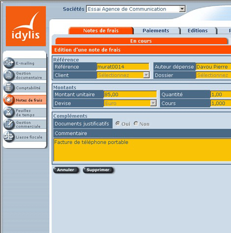 Idylis Notes de frais -- 16/10/08