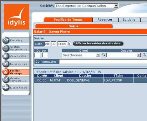 idylis Feuille de temps -- 16/10/08