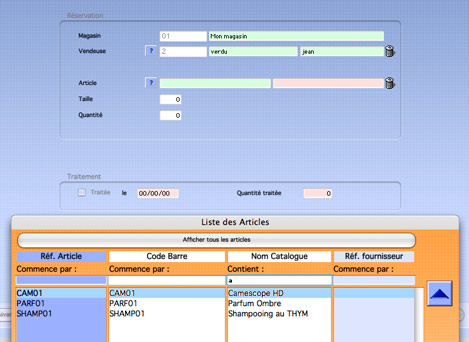 kinhelios tpv : rservation d'un article