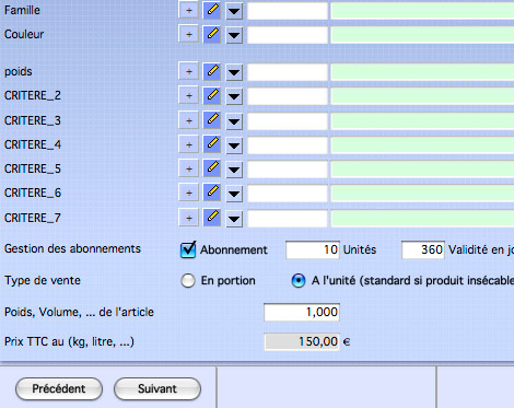 Gestion des abonnements dans la fiche article