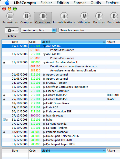 Fentre de travail de LibCompta