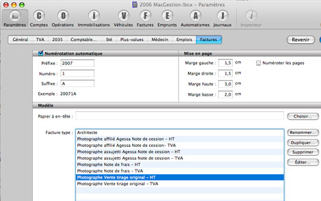 Paramtrage d'une facture dans LibCompta