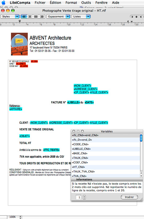 Personnalisation d'une facture dans LibCompta