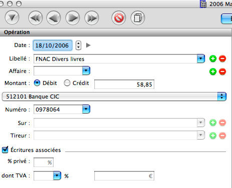 Saisie d'une opration comptable dans LibCompta