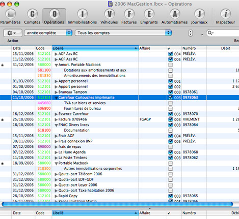 Tableau des oprations comptables