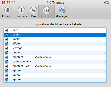 Paramtrage du format texte tabul