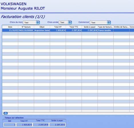 Tableau de facturation client de QuickBusiness