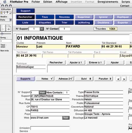 logiciel relations presse RP Pro: une fiche contact