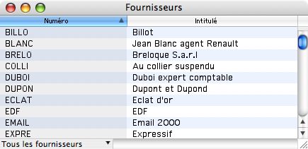 fentre de fournisseurs dans Sage Gestion Commerciale 30 v14 Mac