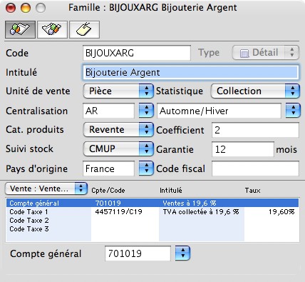 Sage Gestion Commerciale 30 v14 Mac : famille d'articles